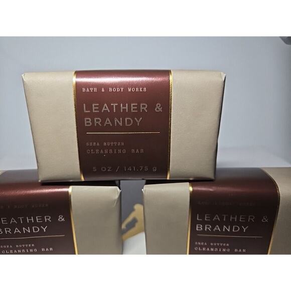 Bath & Body Works Shea Butter CLEANSING BAR LEATHER & BRANDY 3 Pack - Picture 2 of 8